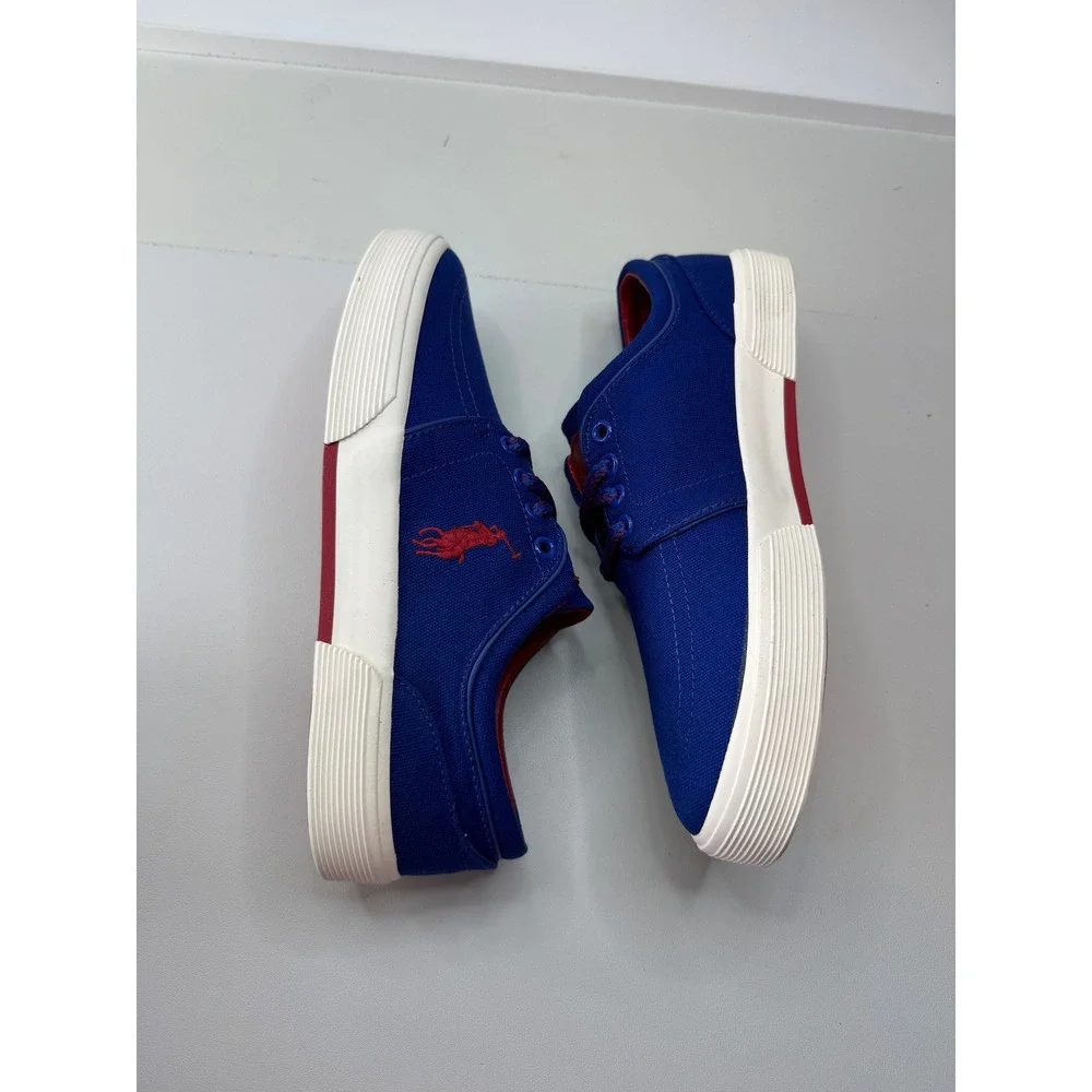 Polo Ralph Lauren Faxon Low Mens Royal Blue Red Canvas Sneakers 7D NEW